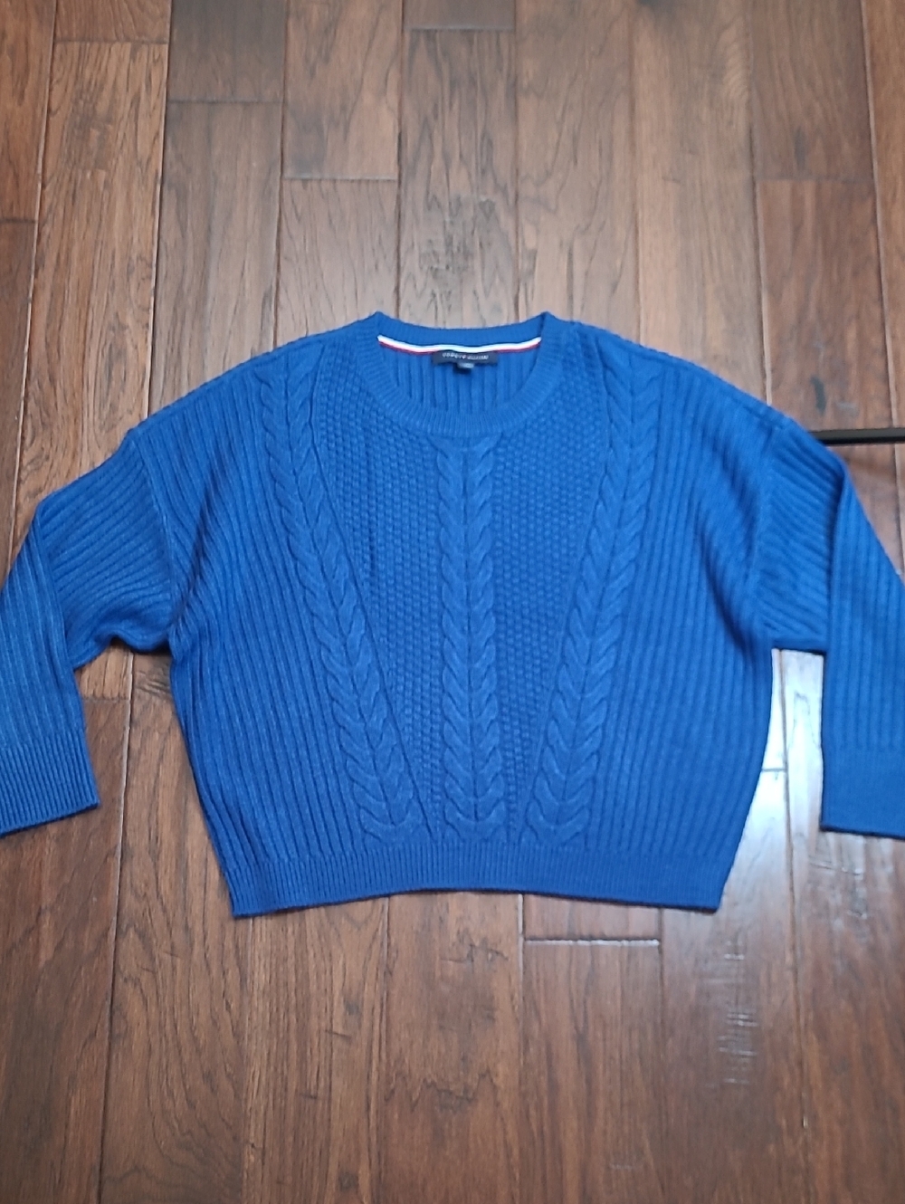 NWT Tommy Hilfiger Royal Blue Cable-Knit & Ribbed Crewneck Sweater size Large